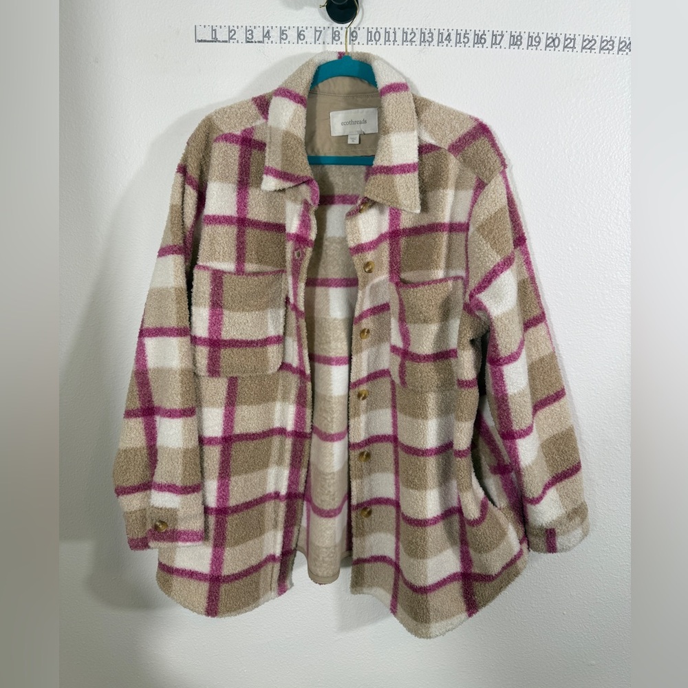 Plaid Teddy Jacket in Cream and Pink